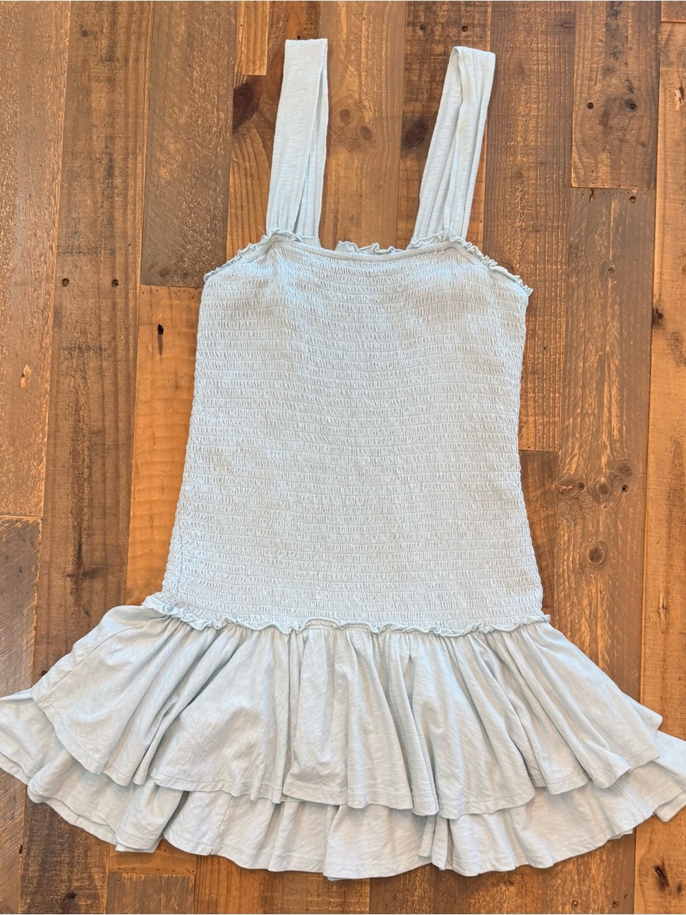 American Eagle Outfitters Light Blue Smocked Ruffle Tank Dress